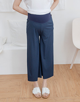 631163 Maternity Wear: Fine pleated cotton wide pants yoga waist M-XL, Made in Korea $26.00