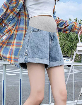 631441 孕婦褲 夏季必備百搭不敗牛仔短褲 可調式腰圍 三色~M-XXL NT.344