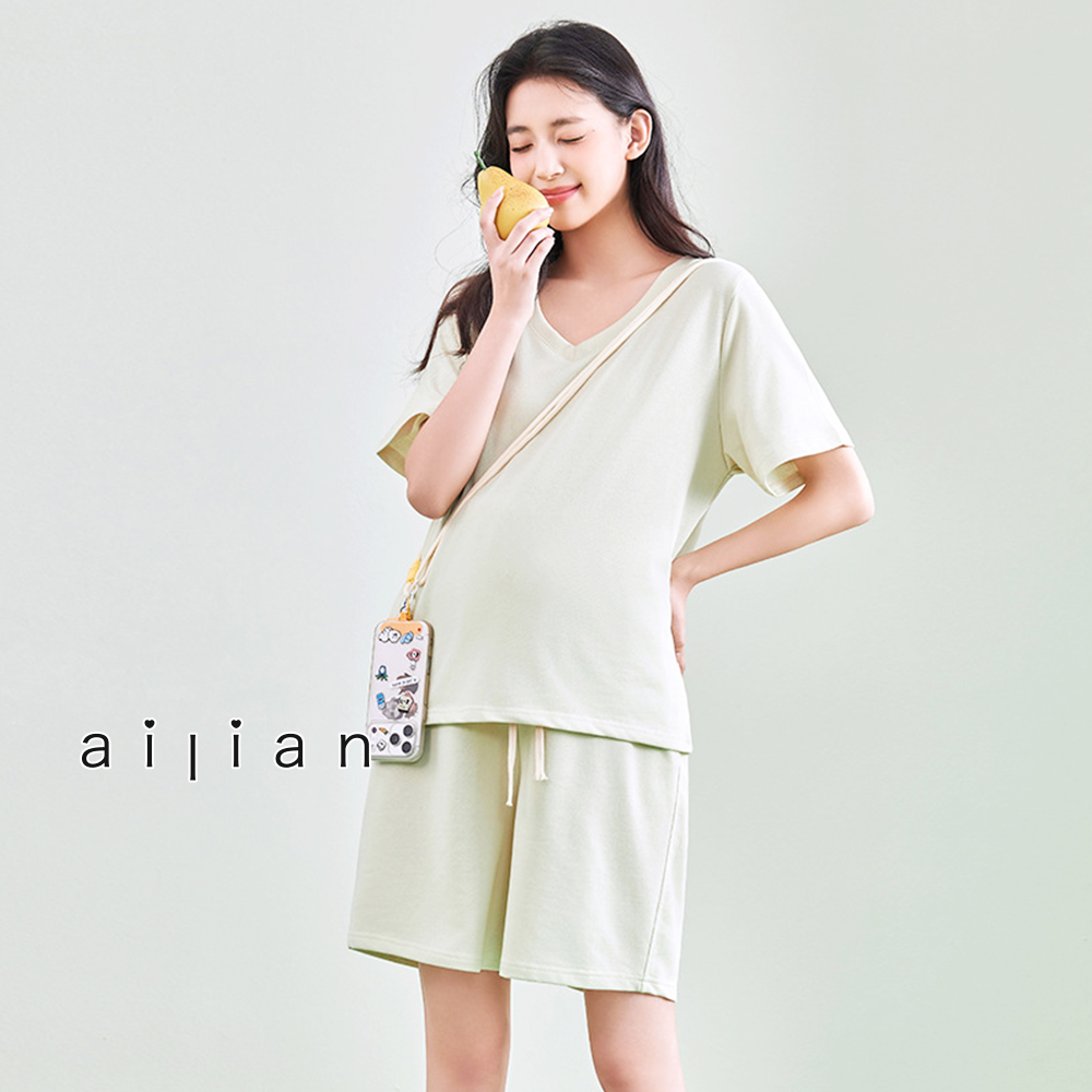 642426 孕婦裝 輕柔舒適顯瘦V領套裝 M-L $590