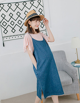 651299 Maternity Wear: Maternity Dress Simple Cow Care Strap Sling Dress M-XL, Made in Korea $28.00