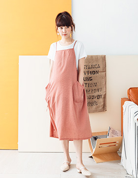 651505 Maternity Wear: Cotton and linen fine check double drawstring strap big pocket sling dress $23.00