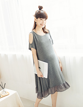 651513 Maternity Wear: Chiffon dress with soft cotton sleeves under shoulders $22.00