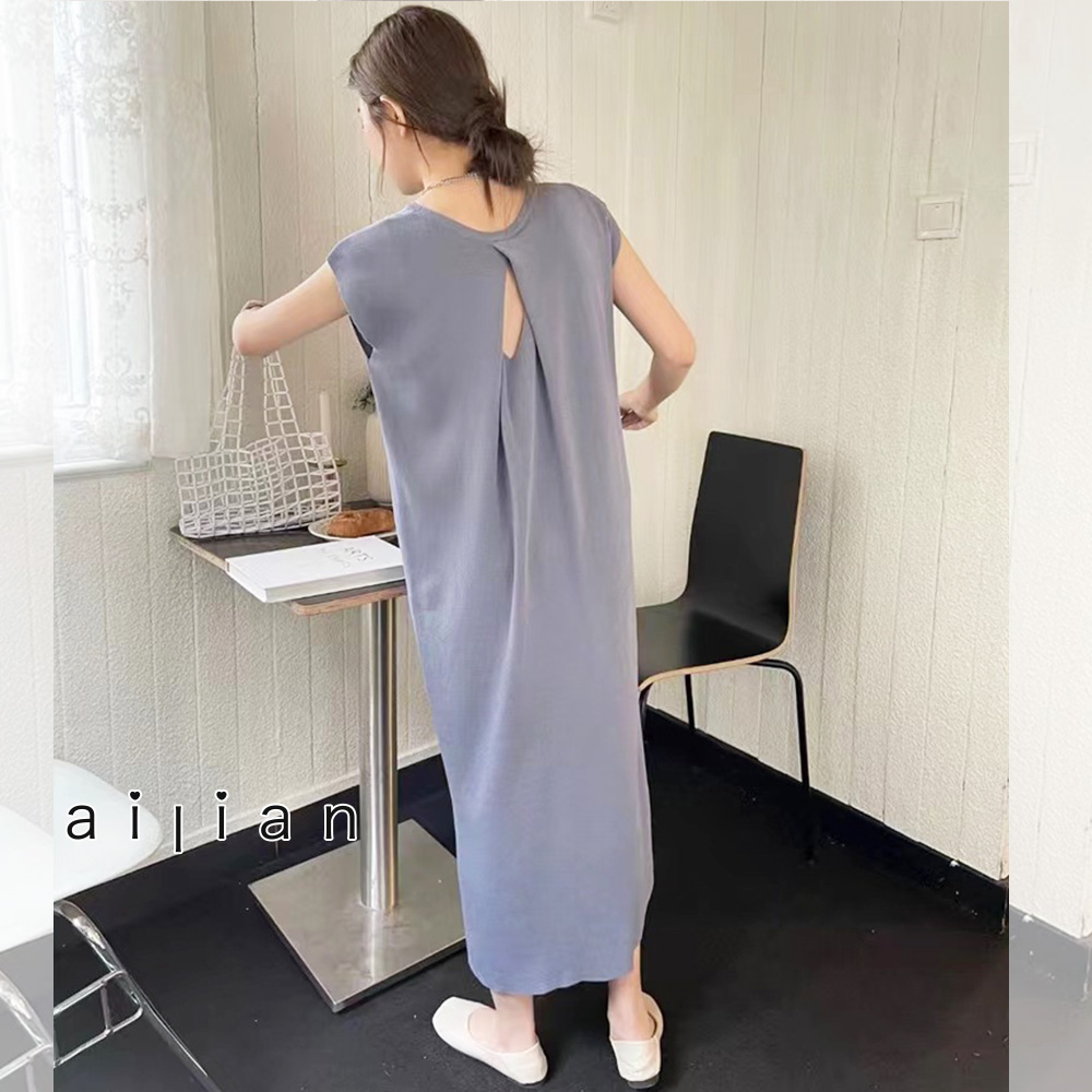 652219 孕婦裝 韓系設計感美背交叉鏤空針織洋裝 $490