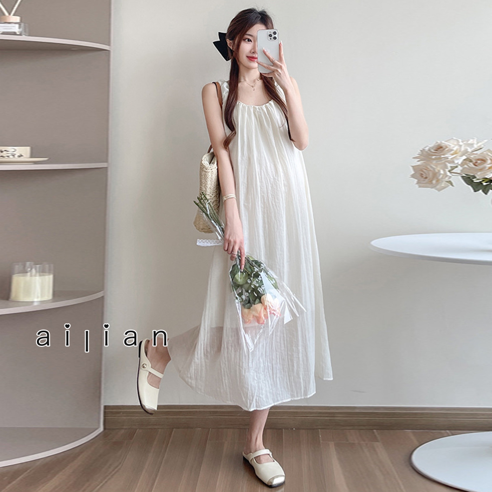 652349 孕婦裝 時尚簡約無袖飄逸有型修身洋裝 $590