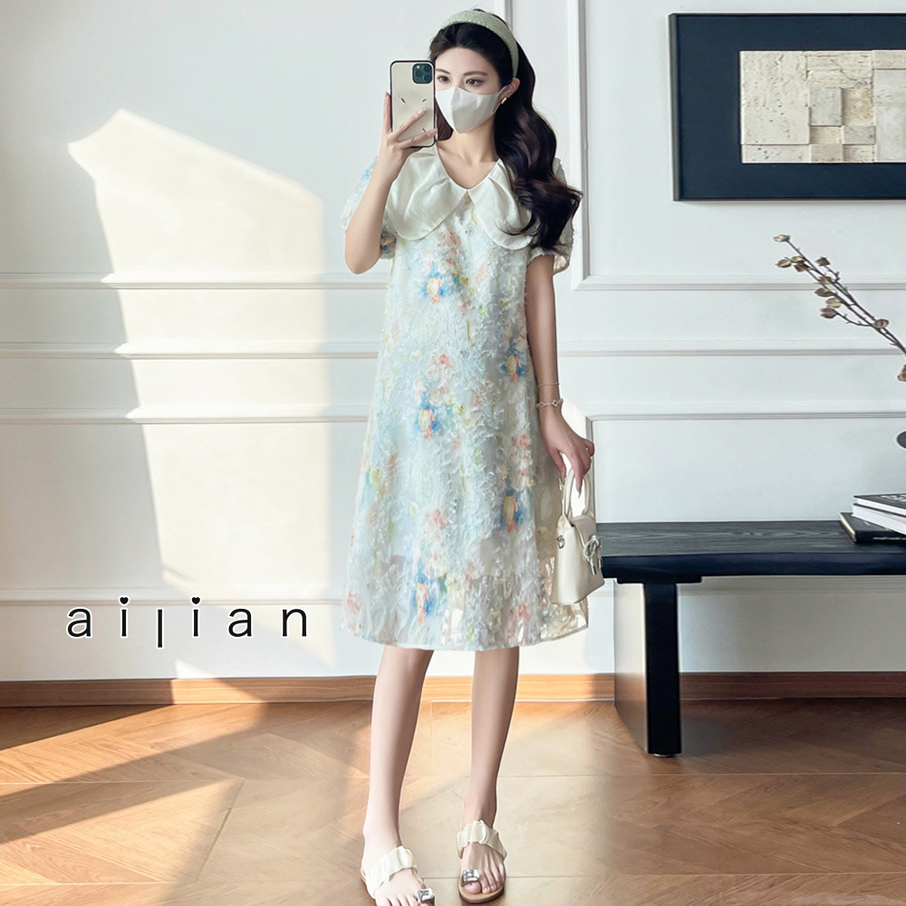 652362 孕婦裝 甜美時尚剌繡娃娃領洋裝 $590