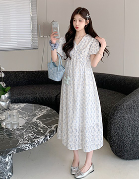 652377 孕婦裝 視覺骨感高腰顯瘦短袖洋裝 NT.690