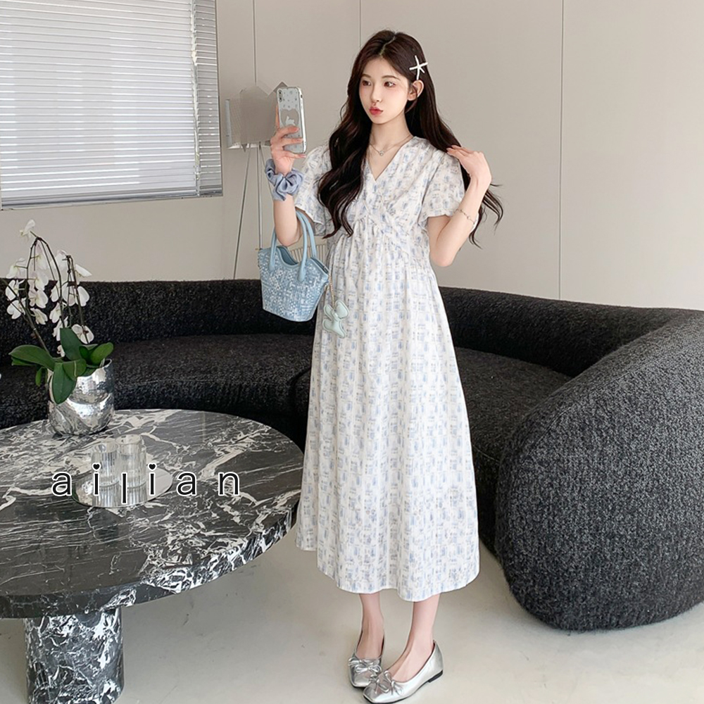 652377 孕婦裝 視覺骨感高腰顯瘦短袖洋裝 $690