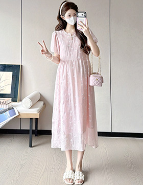 652386 孕婦裝 氣質粉色蝴蝶結短袖洋裝 NT.520