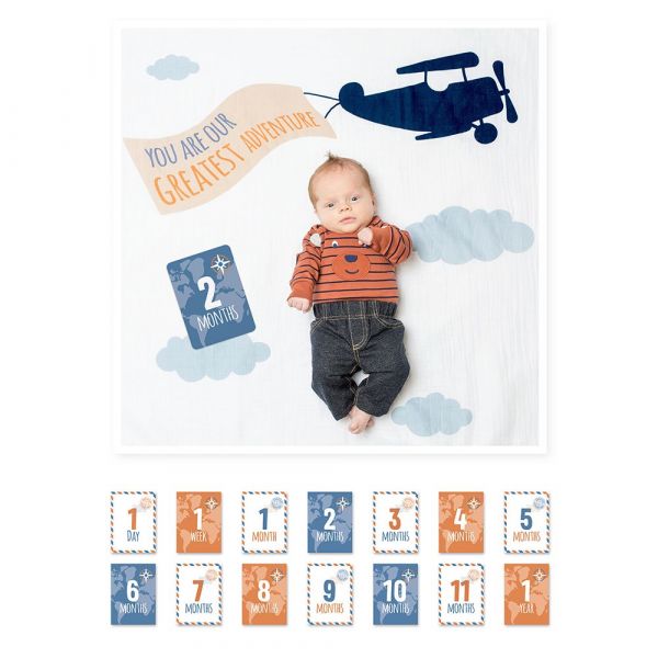 P000312 【lulujo】BABY'S FIRST YEAR 包巾卡片禮盒組(飛機) NT.680